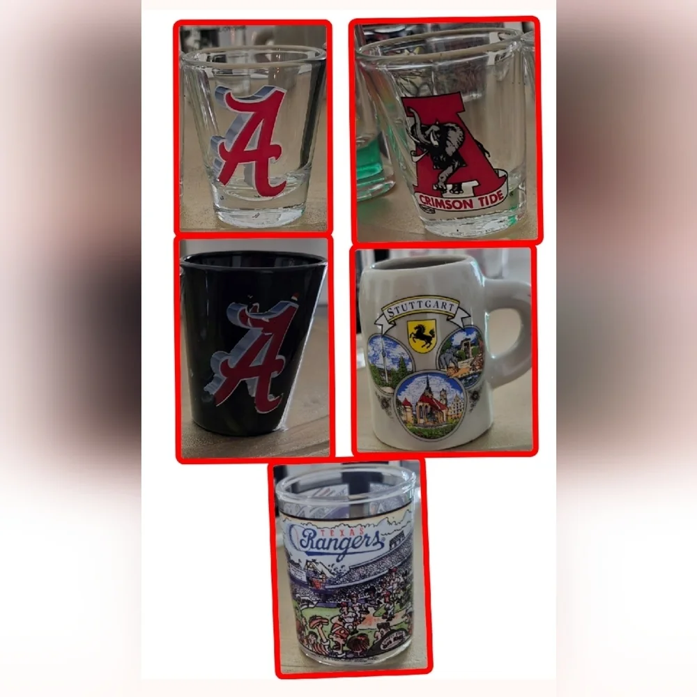 📣Set of 5🥃 Bama Crimson Tide🏈 Stuttgart Germany Mug Texas Rangers⚾ 📣AS IT